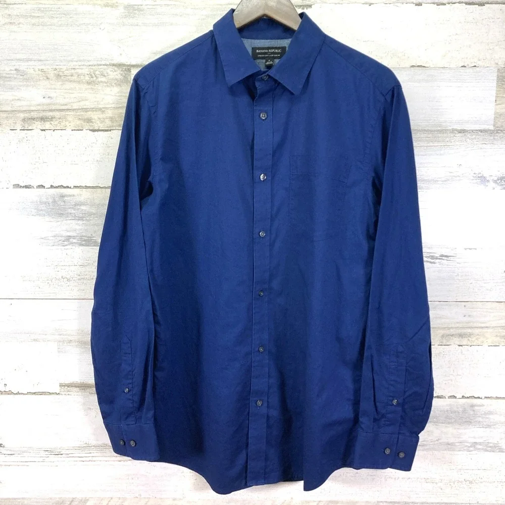 Banana Republic Mens Blue Stretch Soft Wash Slim Fit Button Dn Cotton Shirt Sz L